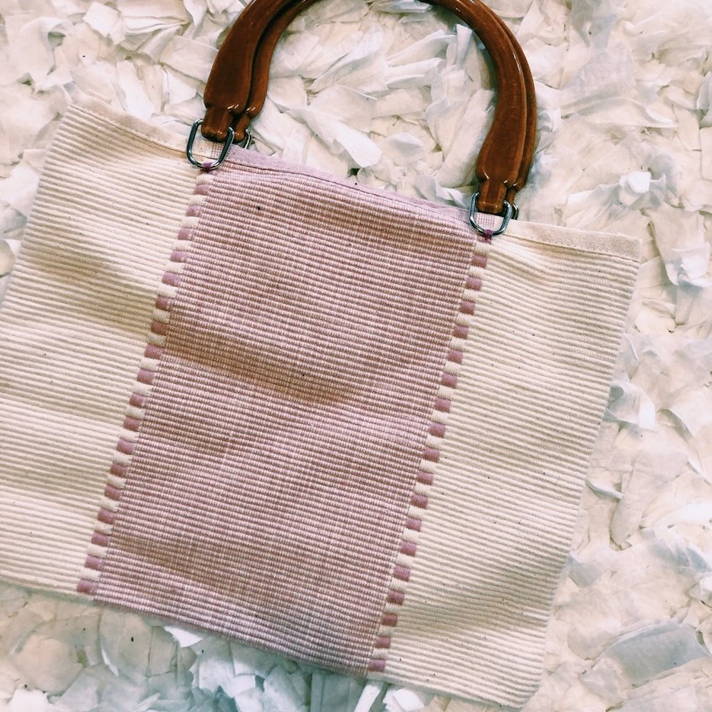 Vintage Pink & White Tote Style Acrylic Handle Bag - Picture 6 of 7